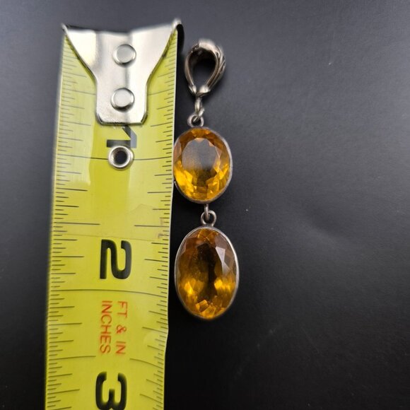 Vintage Sterling Silver Pendant With Double Citrine Gemstones 2" Long - Picture 6 of 6